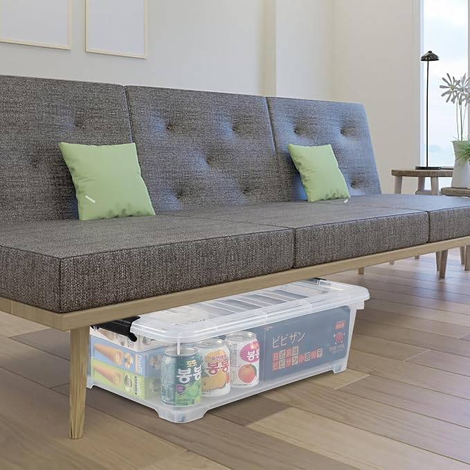 Saedy 4 Pack 25 L Under Bed Storage Box on Wheels, Plastic Lidded Storage - Image 6