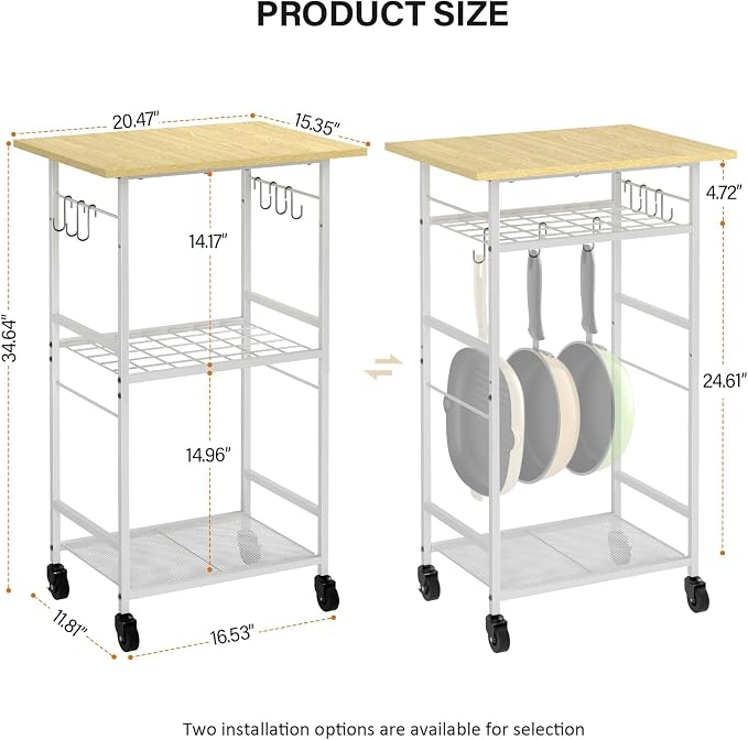 Rolling Kitchen Microwave Cart, 3 Tier Microwave Table Stand - Image 3