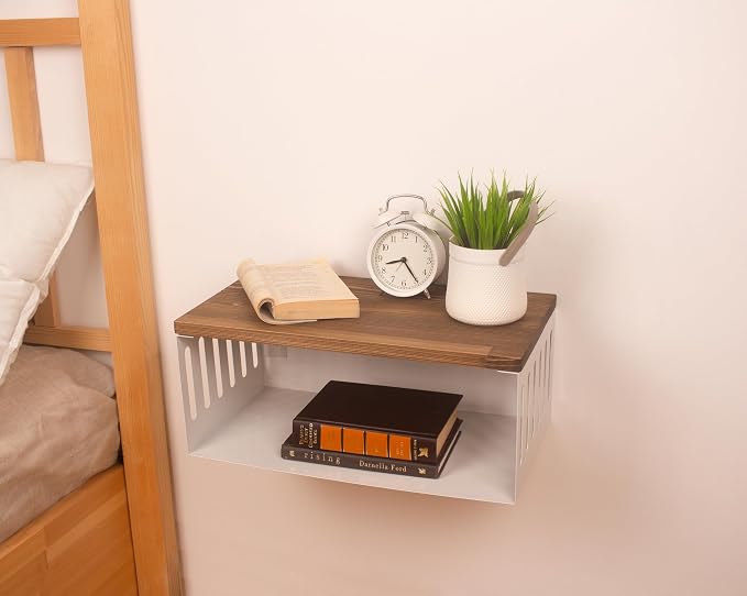 Floating Nightstand with White Metal Base, Wooden Top and Sturdy Metal Base - Image 6