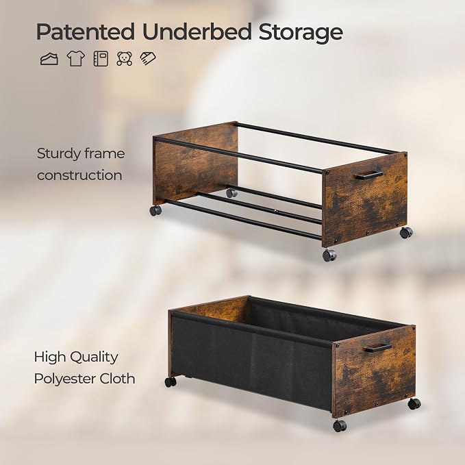 Under Bed Storage with Wheels, Wooden Under Bed Drawers On Wheels, Rolling - Image 2