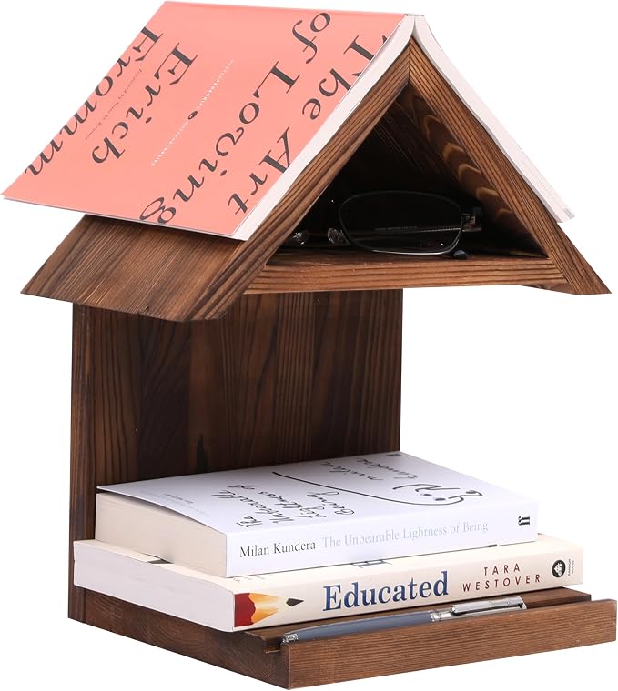 Floating Bedside Wood Bookshelf, Triangle Book Page Holder, Wooden Simple by Unknown