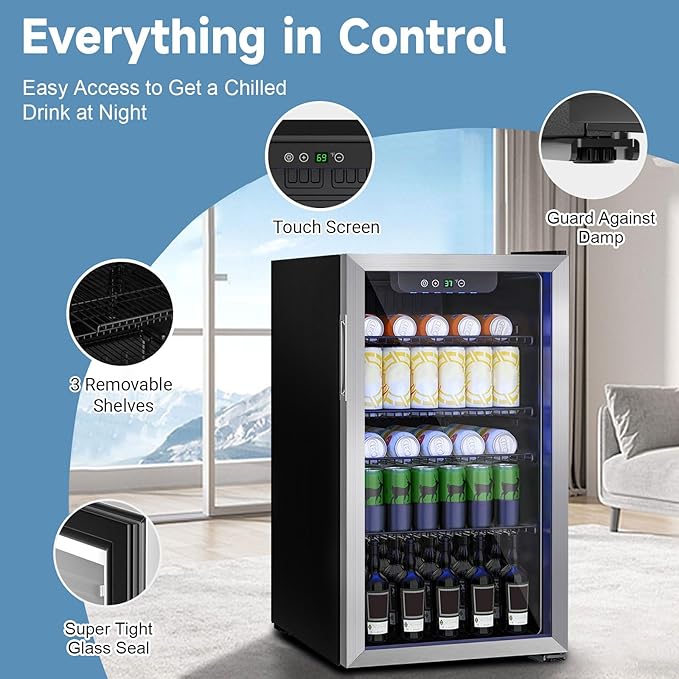 Beverage Refrigerator Cooler, 105 Can/3.0 Cubic Feet Mini Fridge - Image 2