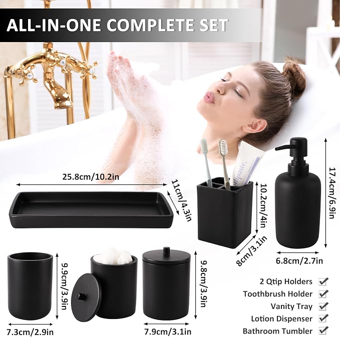 Resin 6 Pcs Black Bathroom Set Complete - Image 4