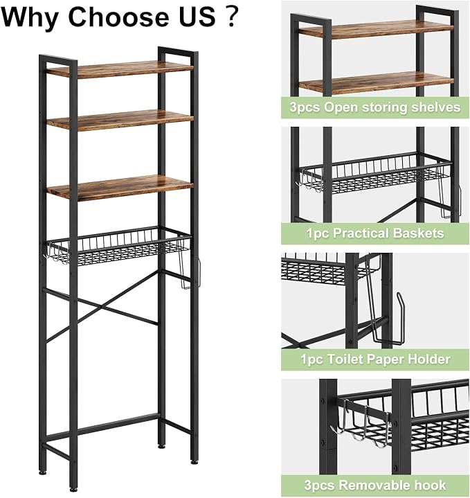 Over-The-Toilet Storage Rack, 4-Tier Bathroom Organizer Shelf Over Toilet - Image 7