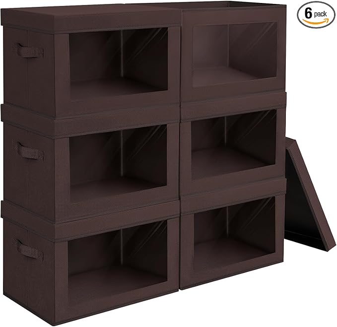 Brown Fabric Storage Bins with Lids by Homsorout