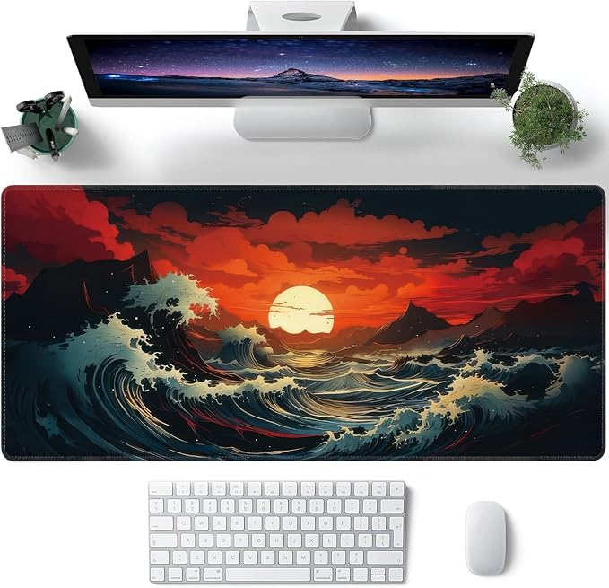 Japanese Sea Wave Large Mouse Pad, Gaming Keyboard Desk Pad, Extended Mouse Mat - Image 2