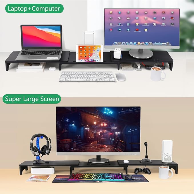 Nnewvante Monitor Stand Riser, 60 inch Large Bamboo Dual Monitor Stand - Image 6