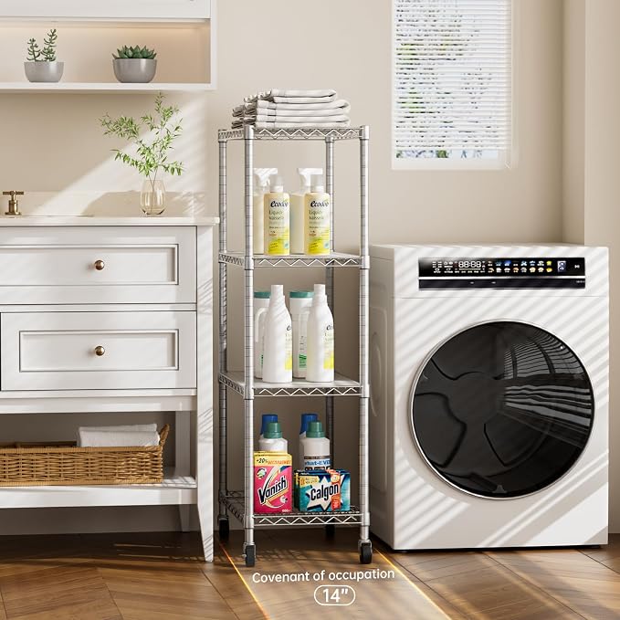 4 Tier Shelves Storage Shelf Wire Closet Bathroom Organizers Metal Pantry - Image 9