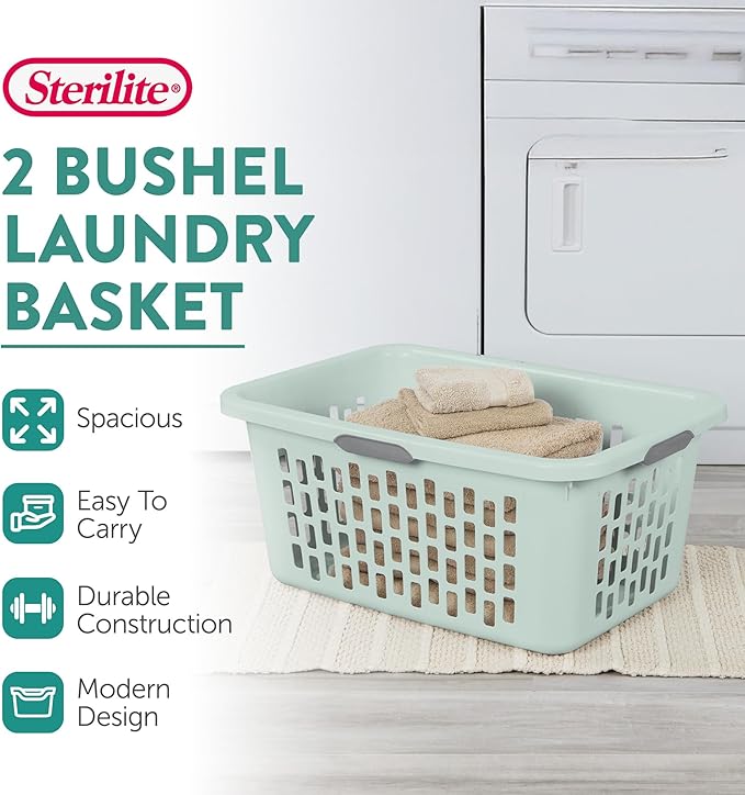 Sterilite Laundry Basket, Plastic Clothes Hamper, Large Rectangle Bin - Image 2