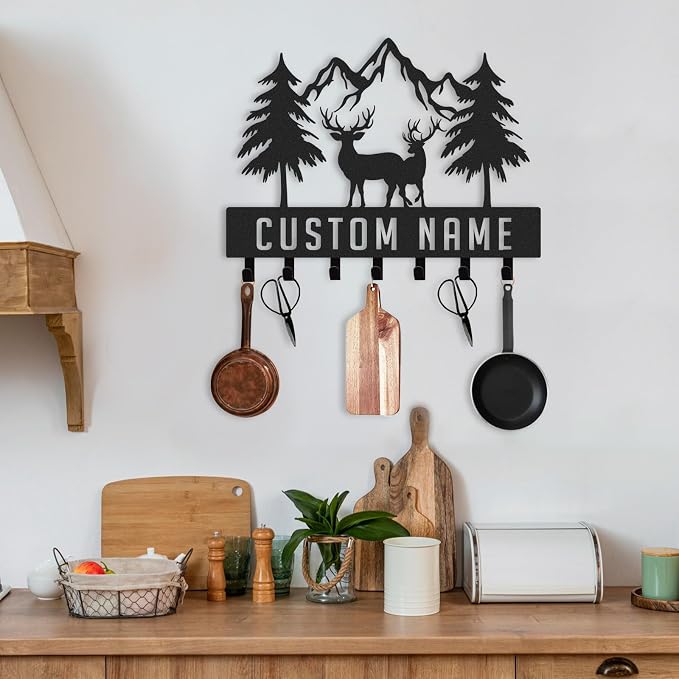 Personalized Key Holder Wall Mount, Custom Metal Deer Cabin Key Hooks - Image 8