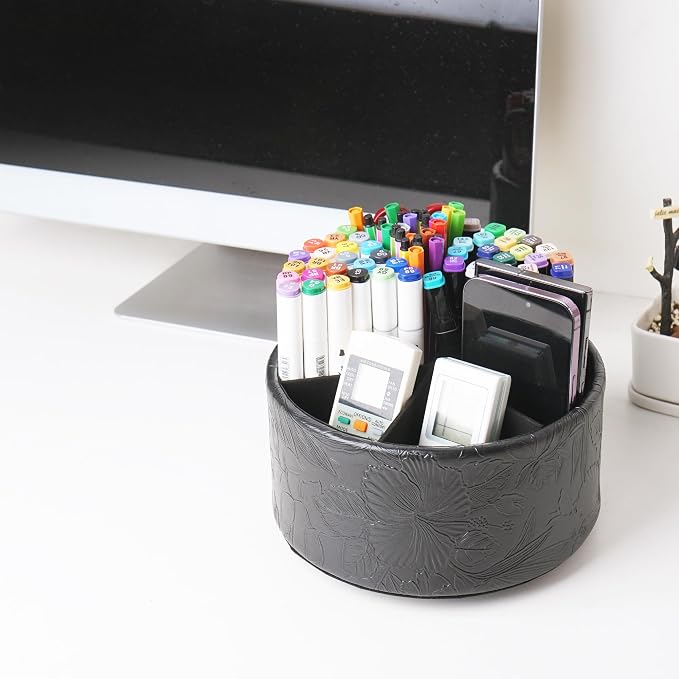 lizimandu Remote Control Holder, 360°Spinning PU Leather Desk TV Remote Caddy - Image 7