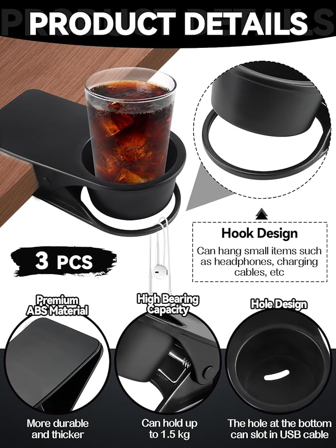 3PCS Drinking Cup Holder Clip, Kalolary Chair Desk Bottle Cup Stand DIY Glass - Image 3