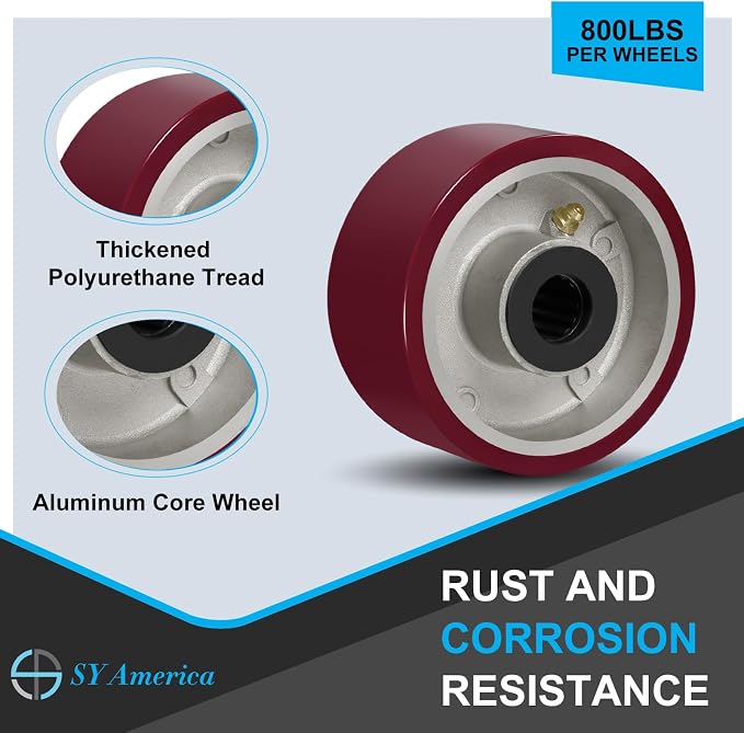 SY America 4" X 2" Casters Wheels, Heavy Duty Industrial Casters，Polyurethane - Image 5