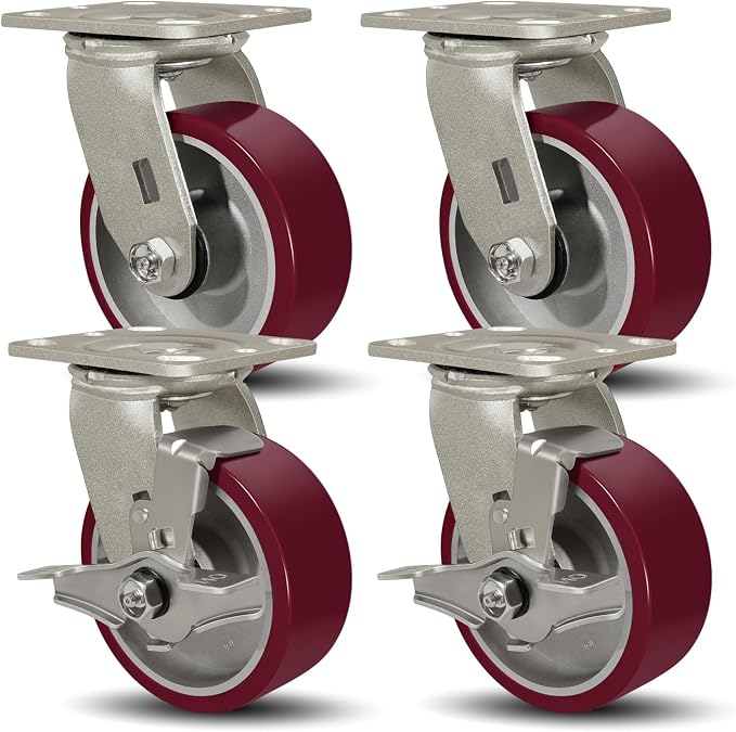 SY America 5" X 2" Casters Wheels, Heavy Duty Casters Set of 4，Polyurethane on by SYAmericaIndustrialCasters