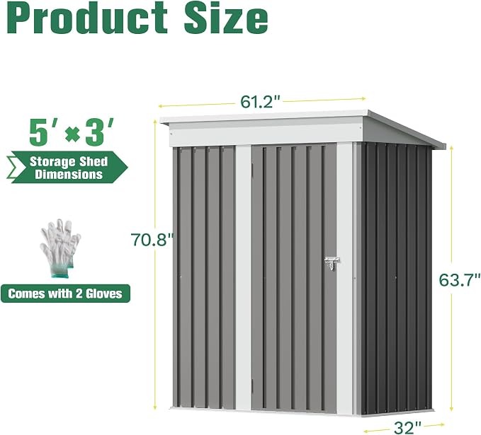 Flamaker 5x3 FT Storage Shed Waterproof Metal Garden Shed - Image 5