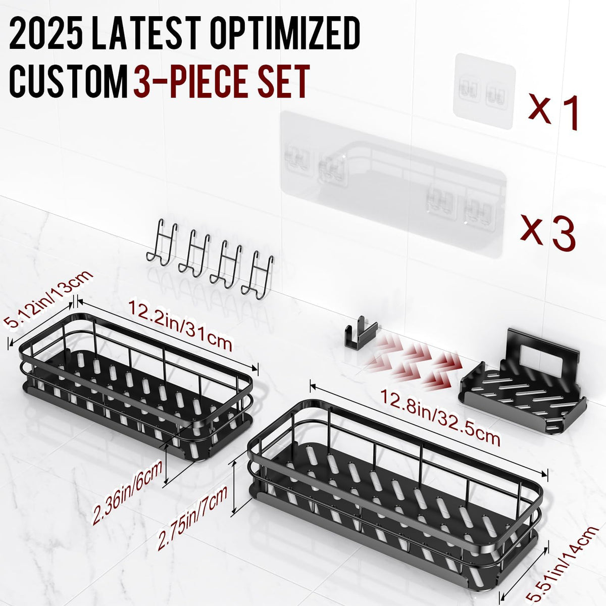 Large Capacity Shower Caddy, Heavy-Duty Adhesive Shower Organizers