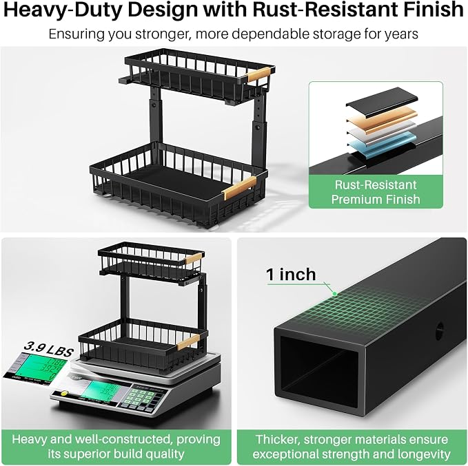 Pull out Cabinet Organizer, 2 Tier Under Sink Organizer, Slide out Metal - Image 5