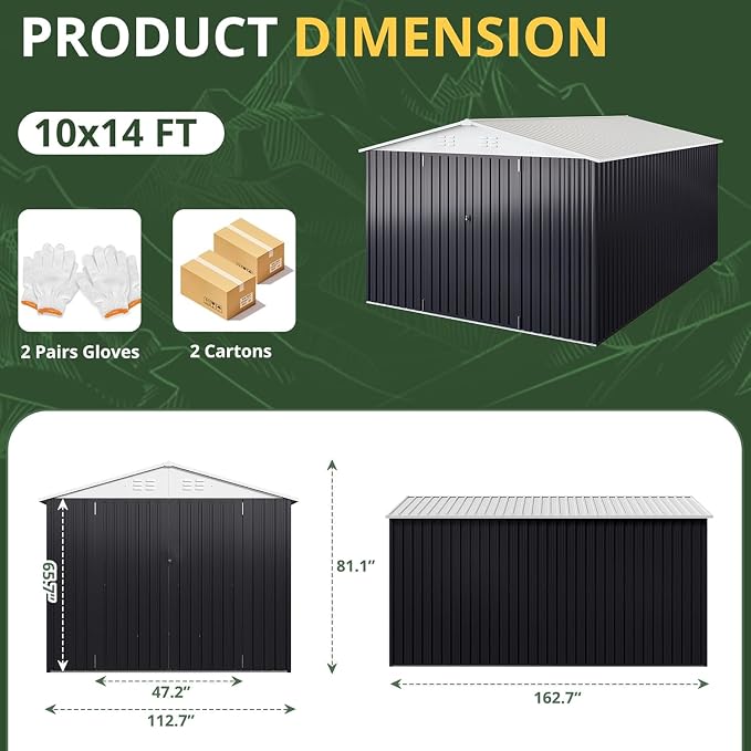 10x14 FT Outdoor Storage Shed, Garden Shed - Image 8