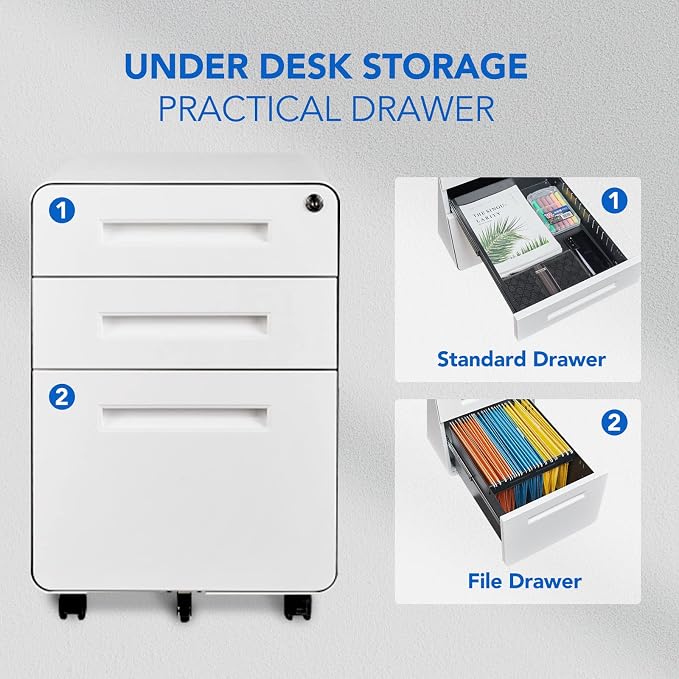 FLEXISPOT Metal File Cabinet for Under Desk Storage Mobile 3 Drawer File - Image 4