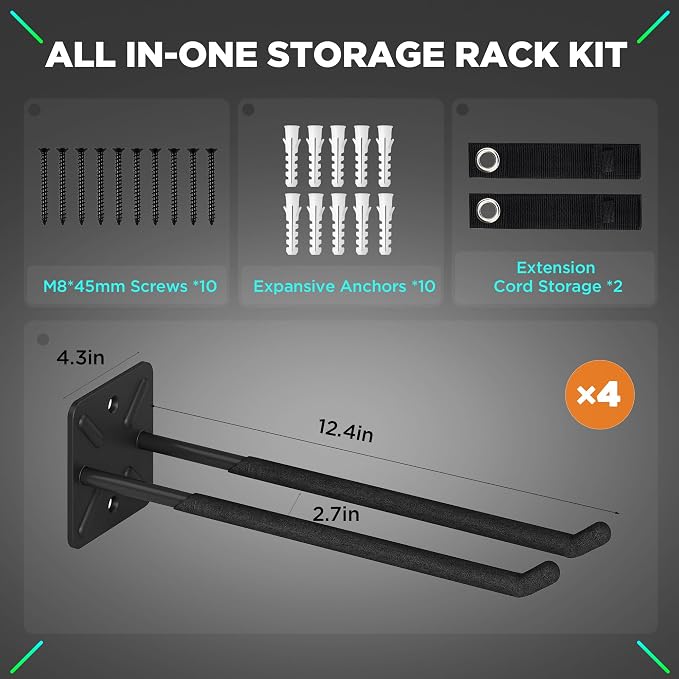 Nacial Garage Hooks, Heavy Duty Garage Hooks, 12.4 Inch Wall Mount Hangers - Image 2
