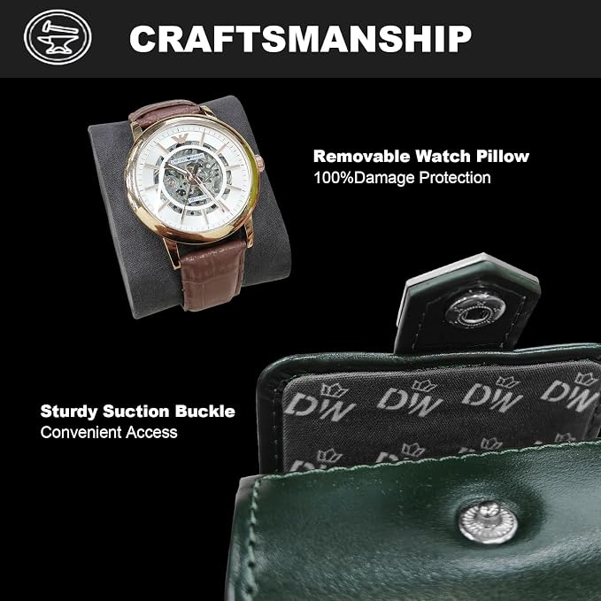DUKWIN Watch Roll, Vegan Leather Travel Single Watch Case Organizer - Image 3