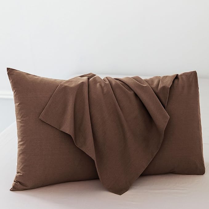MooMee Bedding Pillowcases Pack of 2 100% Washed Cotton Linen Like Textured - Image 2