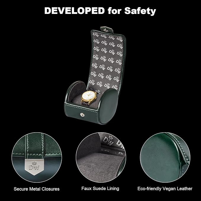 DUKWIN Watch Roll, Vegan Leather Travel Single Watch Case Organizer - Image 4
