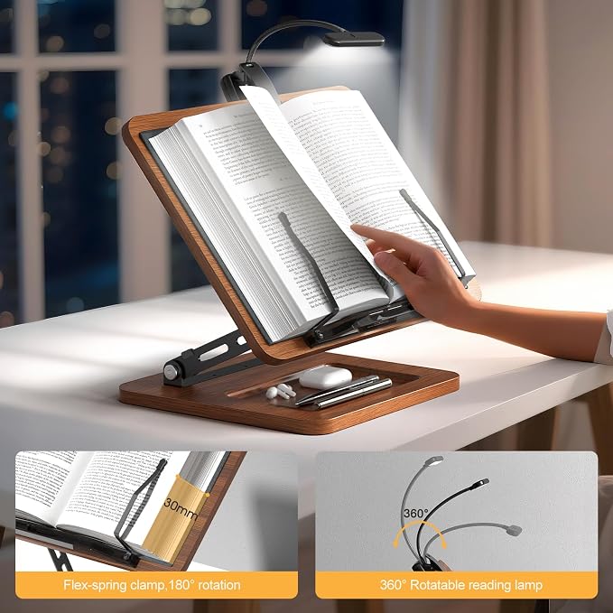 Book Stand for Reading with Light, Book Holders for Reading Hands Free - Image 7
