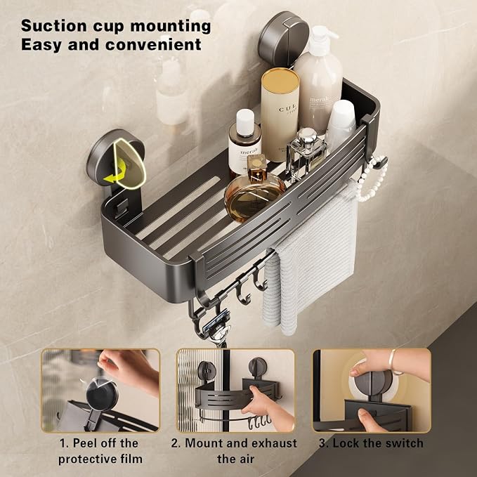 VOLPONE Corner Shower Caddy Suction Cup Shower Shelf Corner No Drilling - Image 3