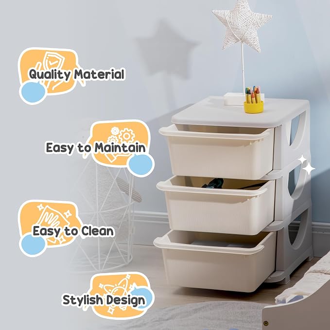 Qaba 3 Tier Kids Storage Unit, 3 Drawer Chest Toy Organizer Plastic Bins - Image 7
