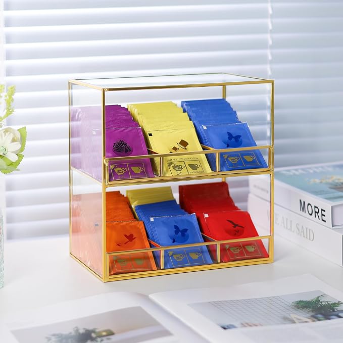 Glass Tea Bag Organizer for Counter, 2-Tier Teabag Organizer Storage Holder for - Image 2