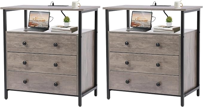 3 Wooden Drawers Nightstand, 27 Inch Wide Night Stand Set 2 by Edbuosy