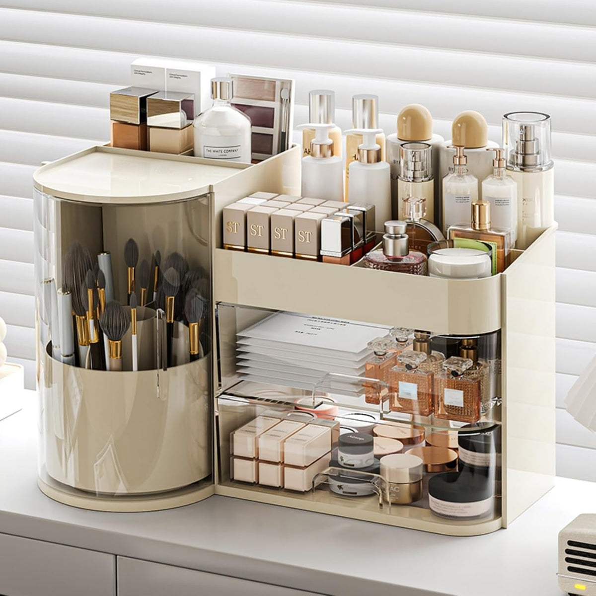 Makeup Organizer with Rotating Brush Holder Cosmetic Organizer with