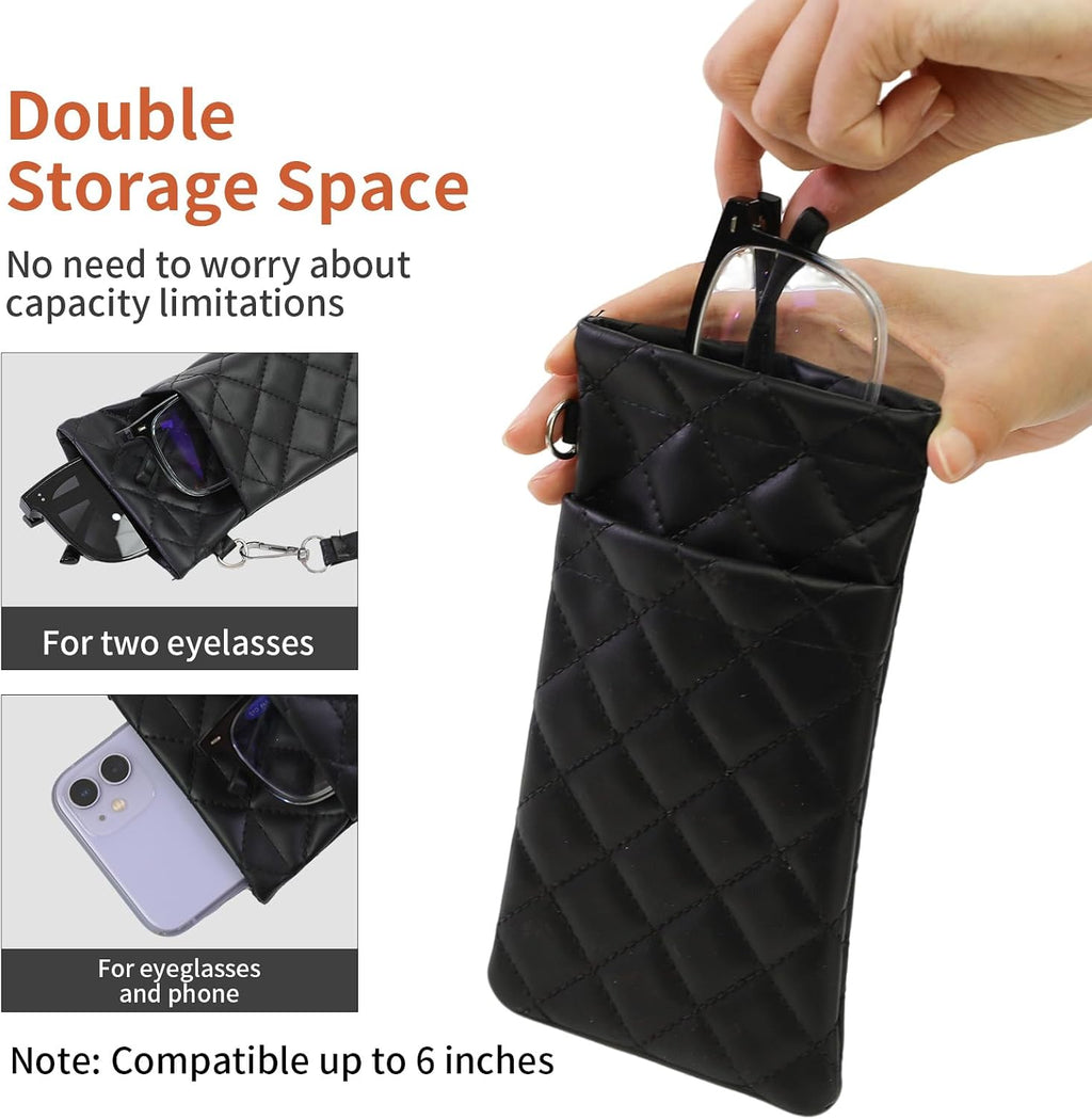 Double Eyeglass Case Soft Dual Glasses Case for Women Men Travel