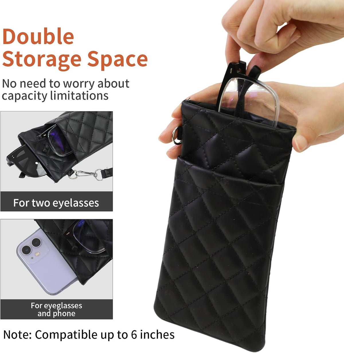 Double Eyeglass Case Soft Dual Glasses Case for Women Men Travel