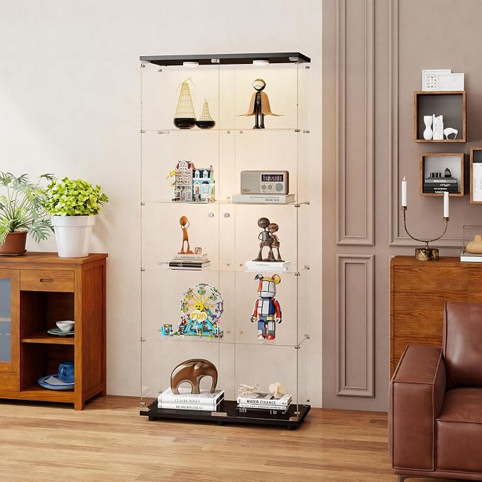 5-Tier Tempered Glass Display Cabinet by Zevemomo