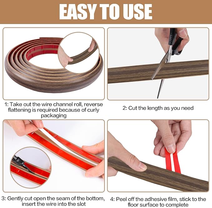 Floor Cord Cover Self Adhesive Cord Hider, 3.3FT Cable Management, Extension - Image 8