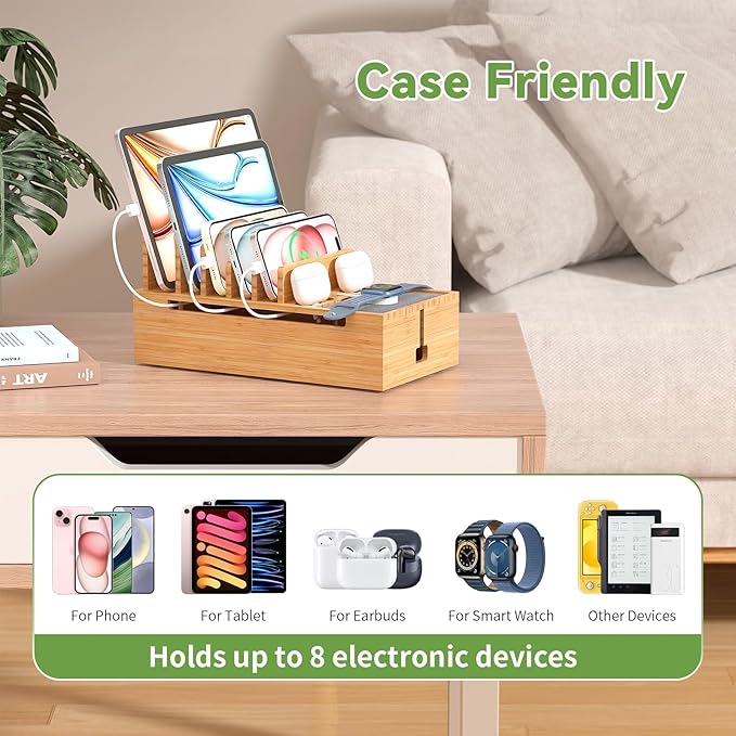 Pezin & Hulin Bamboo Charging Stand Rack, Wooden Charge Box - Image 4