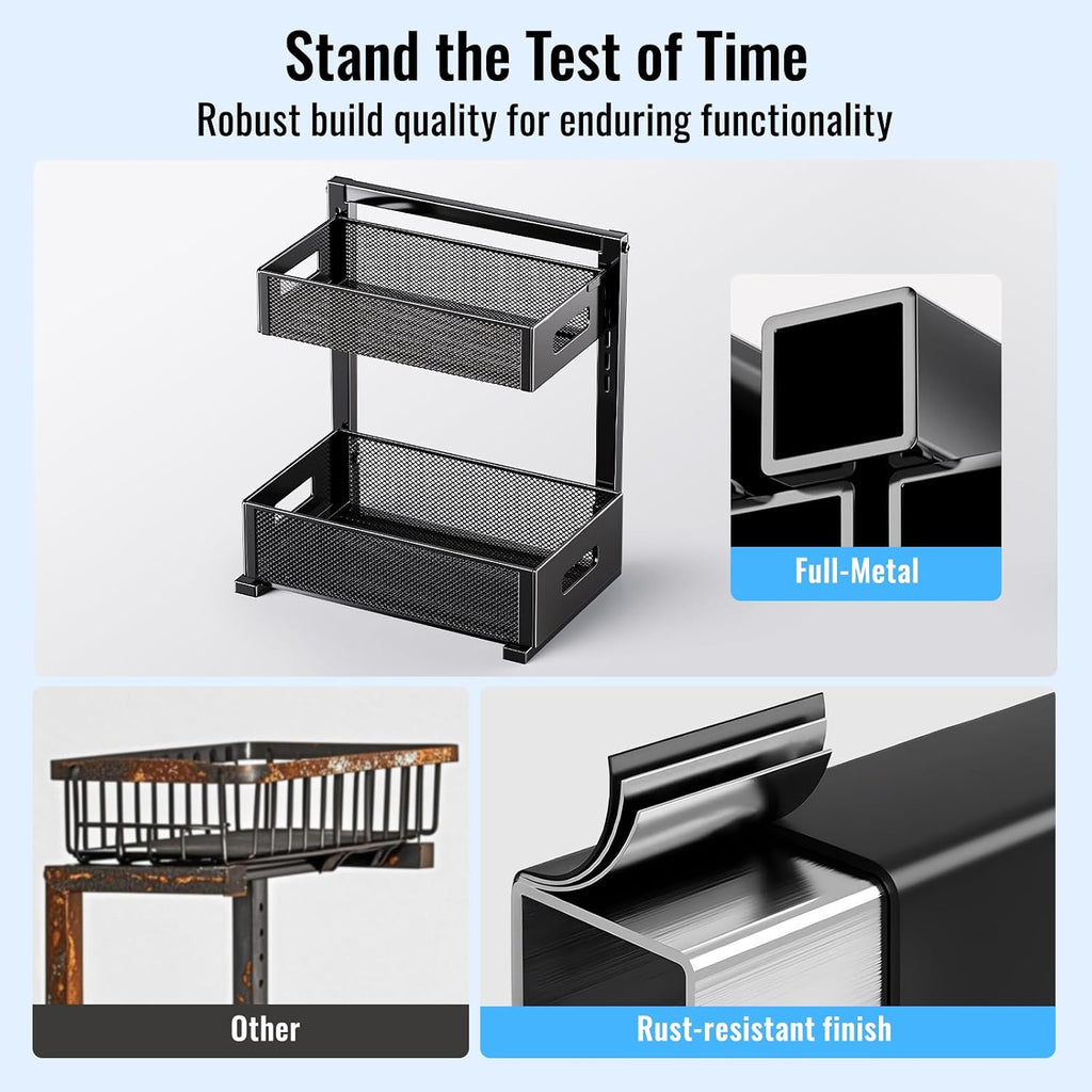 Under Sink Organizer, Silk-Smooth Metal Sliding Drawer Organizers and