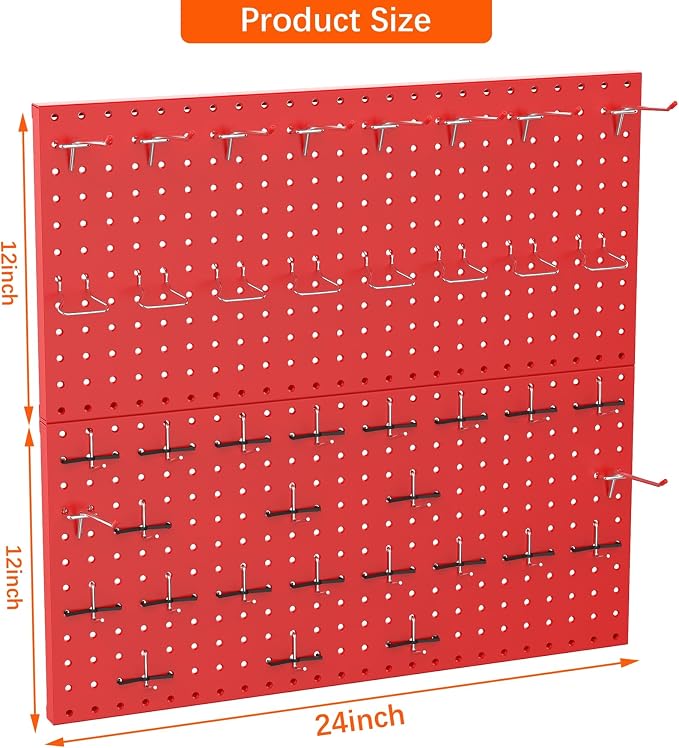 TORACK Metal Pegboard Wall Organizer 24" x 24" or 12" x 48" - Image 3