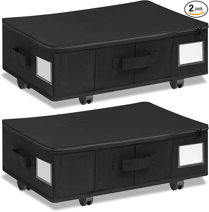 Under Bed Storage with Wheels, 2 Pack Under Bed Storage Containers with Label by Vincona