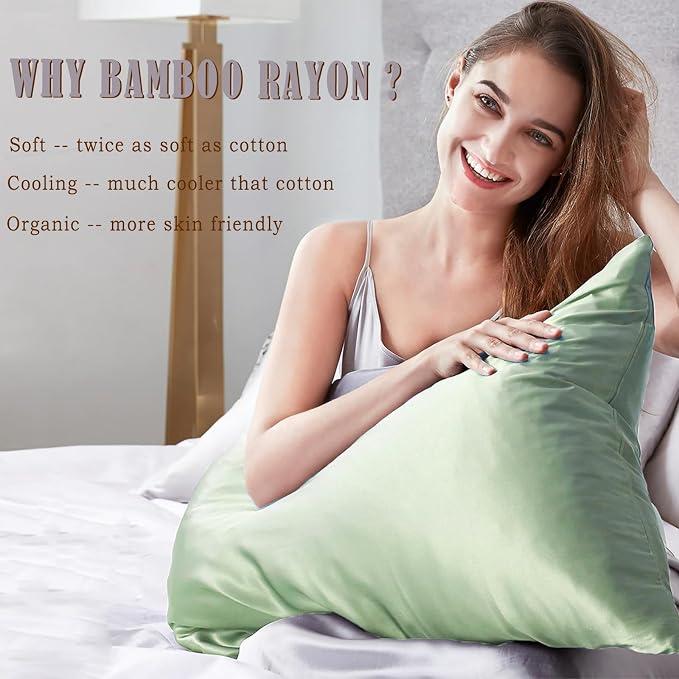 TELUS Pillow Cases Standard Size 2 Pack, Bamboo Rayon & Lyocell Pillowcase - Image 2