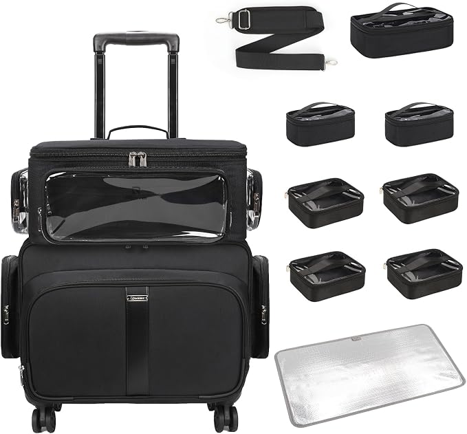 Rolling Makeup Train Case with Large Makeup Case，Professional Makeup Artist by OrganizeYourMakeup