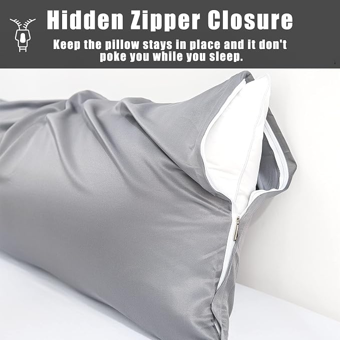 Body Cooling Pillow Cases Cover, Bamboo Rayon Dark Grey Body Pillowcases - Image 6