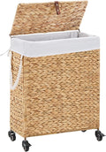 Rolling Laundry Hamper with Lid and Wheels, Slim Laundry Basket with Removable by LGENHOOMHandwovenNaturalWaterHyacinthBasket