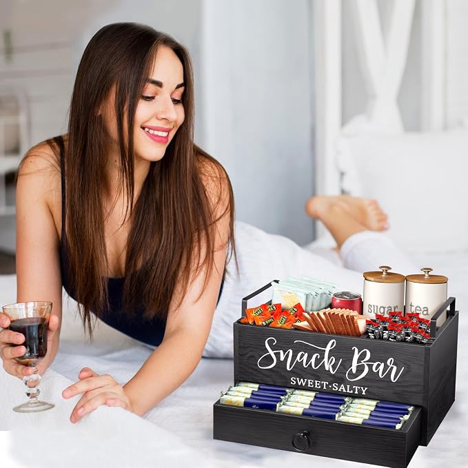 Snack Organizer for Countertop, Wood Snack Basket Snack Tray - Image 6
