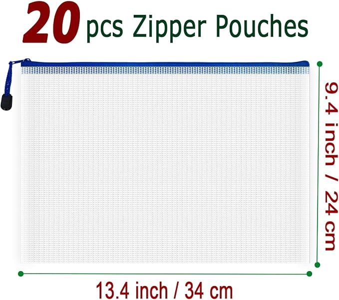 AUSTARK 20 Pcs Zipper File Bags, Plastic Mesh Pouch, Board Game Storage Bag - Image 2