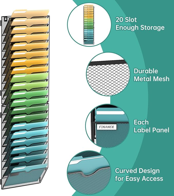SUPEASY 20-Tier Wall File Organizer Mesh Office Mail Holder, Hanging Wall - Image 3