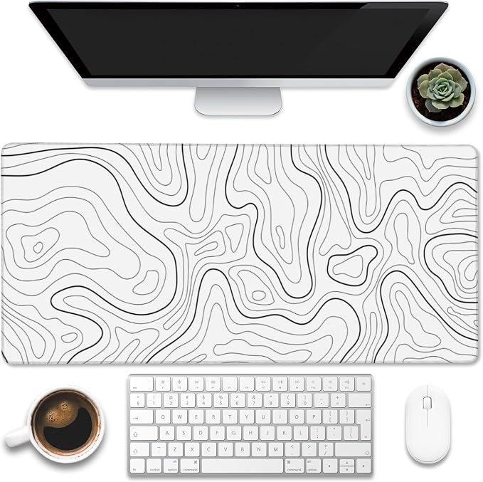 Desk Mat, Topographic Contour Large Gaming Mouse Pad by Eflxamz