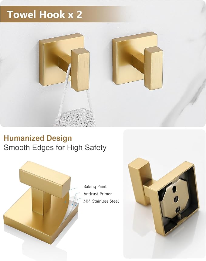 Brushed Gold Bathroom Hardware Set 4 Pieces, Toilet Paper Holder Set SUS304 - Image 4